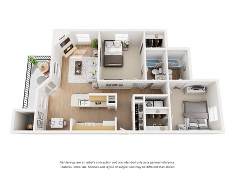 Hampton 2 Bed 2 Bath Sq. Ft.: 987 Floor Plan at The Manhattan Apartments, TX,